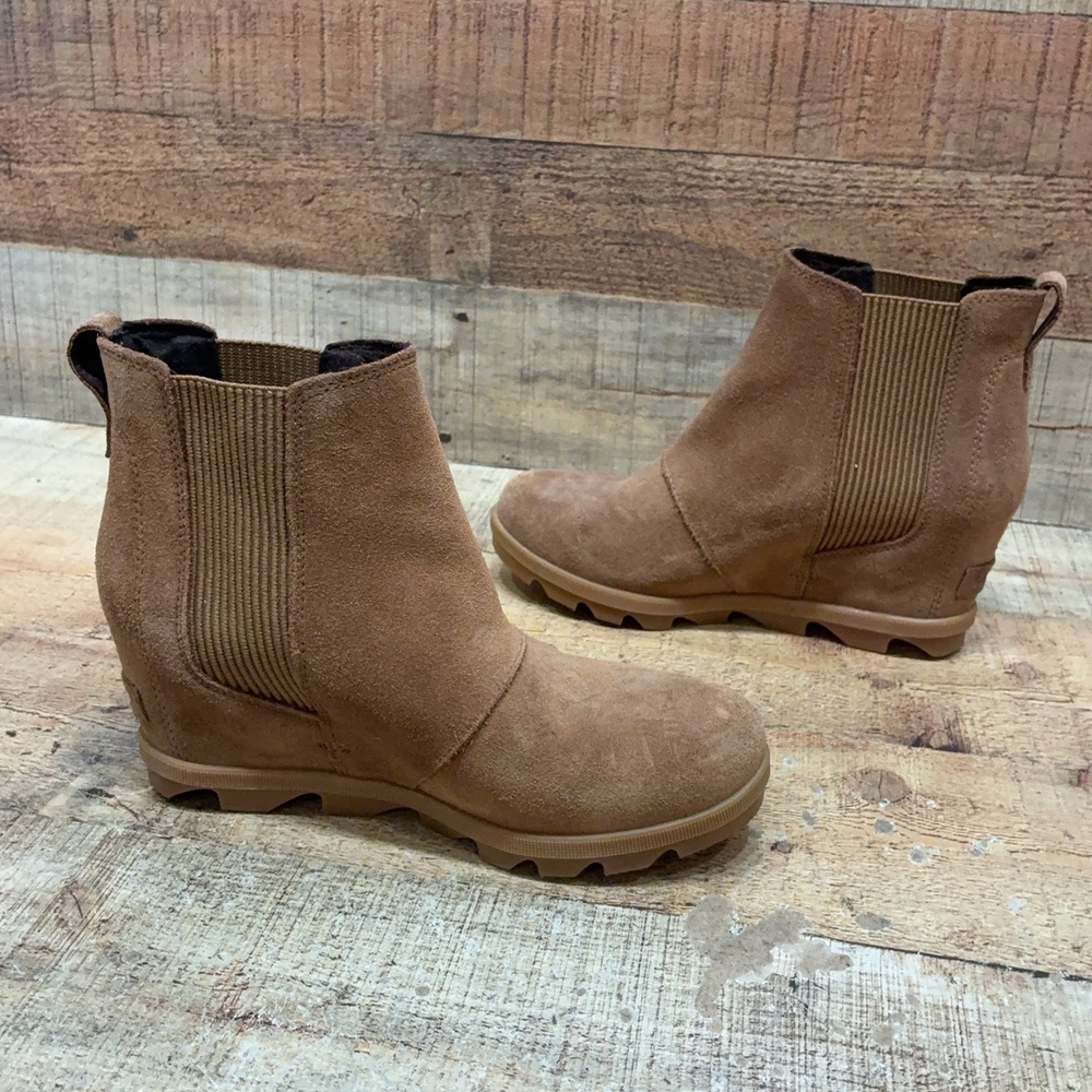Sorel Boots Womens Size 8 39 Brown Suede Ankle Chelsea Wedge Pull On NL3876-242 - Picture 5 of 7